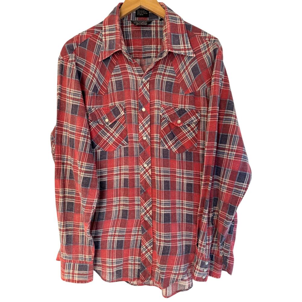 Canyon Trails Flannel Shirt Mens 2XL Red Blue Plaid Western Snap Button